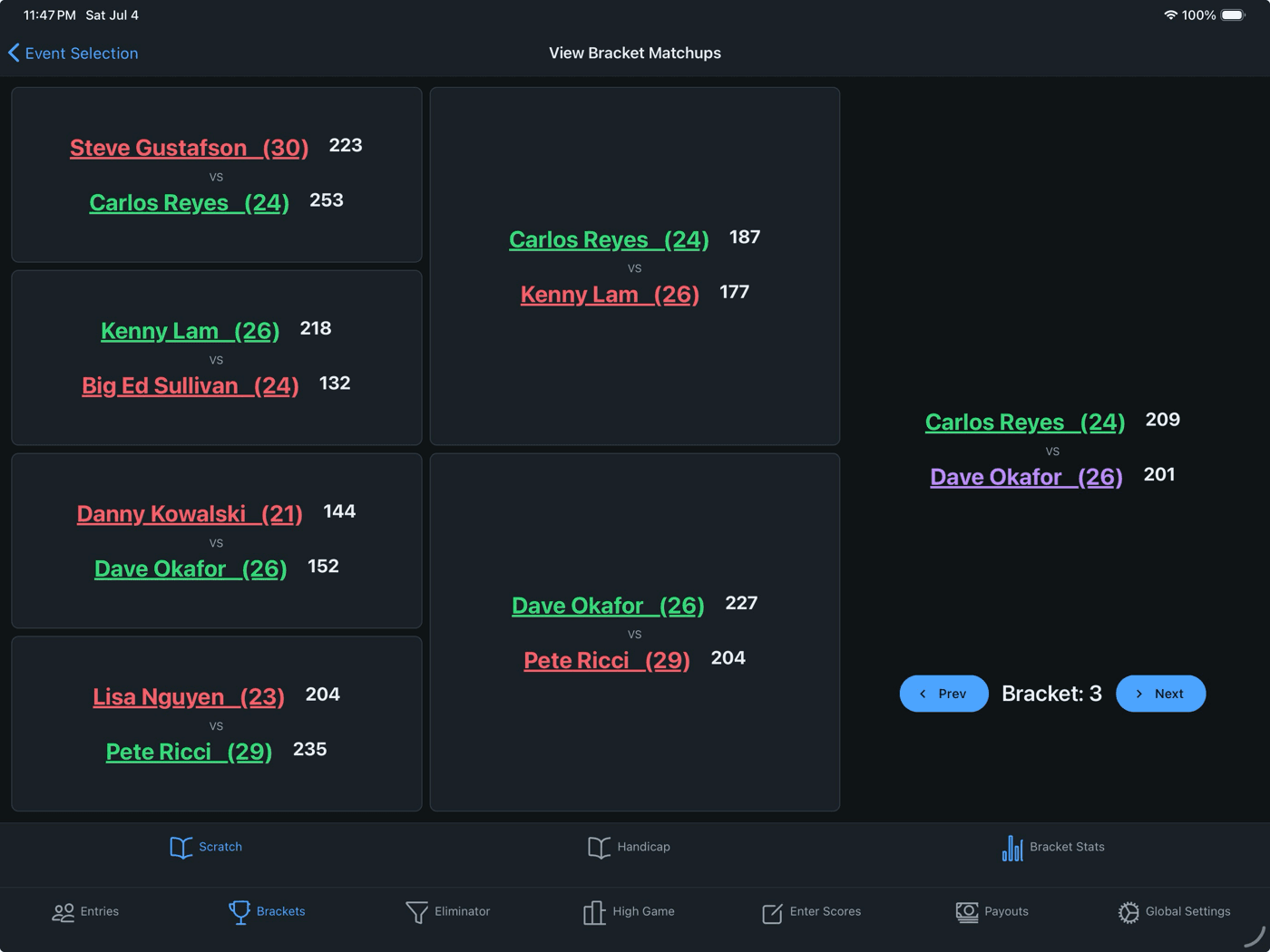 Bracket view on iPad